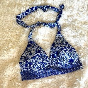 Antonia Melani Halter Swim Top - Rich Royal Blue/White Design - Women’s Size 12